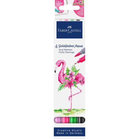 Coffret Faber-Castell Tropical Escapes avec 4 feutres Goldfaber à double pointe (pointe pinceau et pointe fine 0,6 mm), solubles