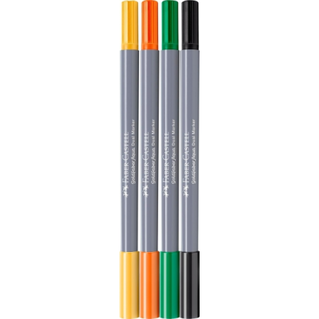 Coffret Faber-Castell Tropical Escapes avec 4 feutres Goldfaber à double pointe (pointe pinceau et pointe fine 0,6 mm), solubles