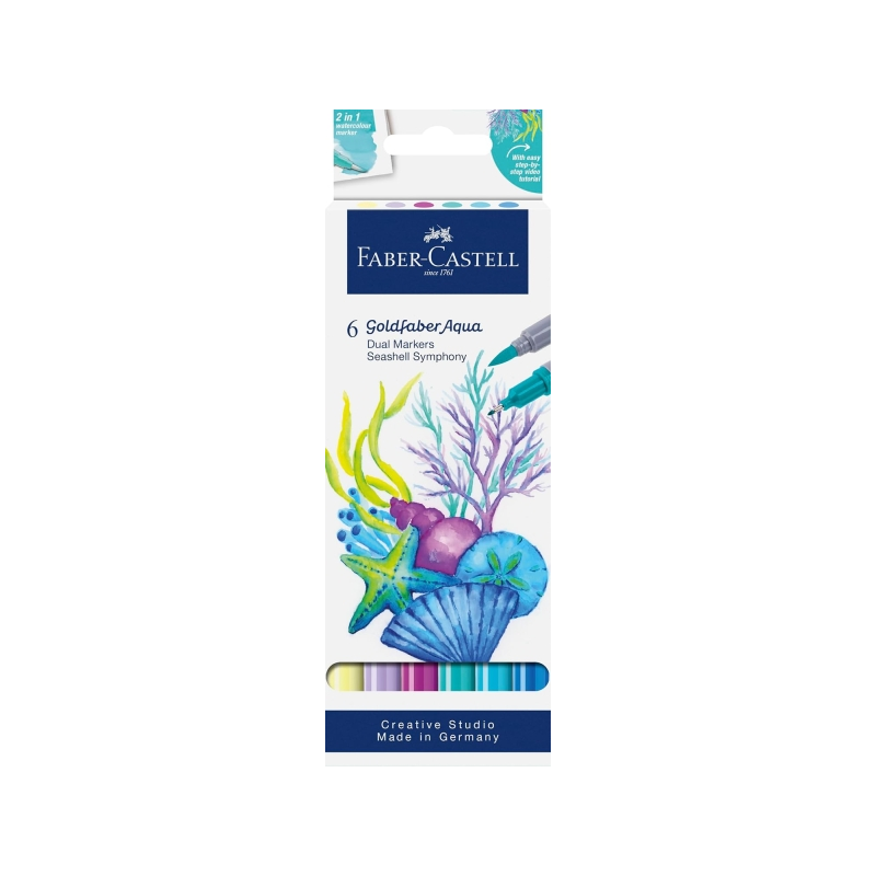 Coffret Faber-Castell Tropical Escapes avec 6 feutres Goldfaber à double pointe (pointe pinceau et pointe fine 0,6 mm), solubles