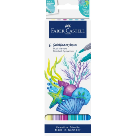 Coffret Faber-Castell Tropical Escapes avec 6 feutres Goldfaber à double pointe (pointe pinceau et pointe fine 0,6 mm), solubles