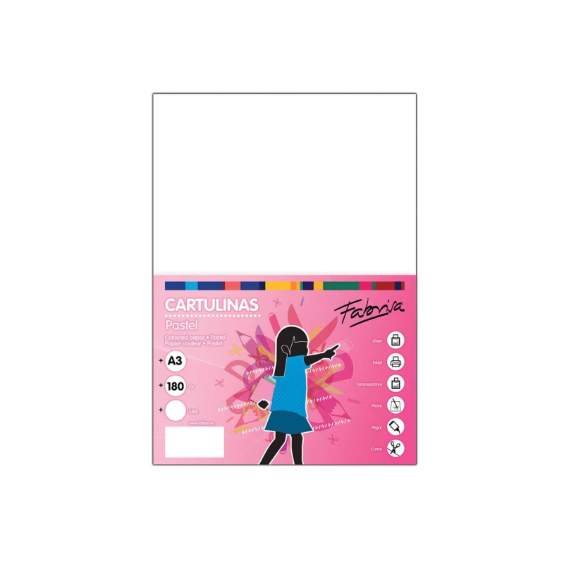 Paquet de 50 feuilles de papier cartonné Fabrisa 180 g/m² - Format A3 - Blanc