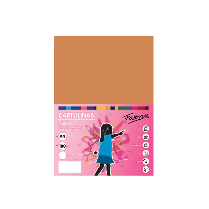 Paquet de 50 feuilles de papier cartonné Fabrisa 180 g/m² - Format A4 - Couleur marron clair
