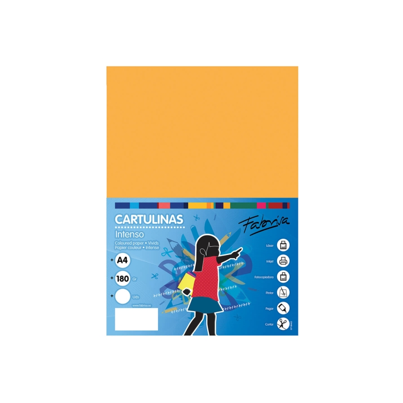 Paquet de 50 feuilles de papier cartonné Fabrisa 180 g/m² - Format A4 - Couleur jaune or