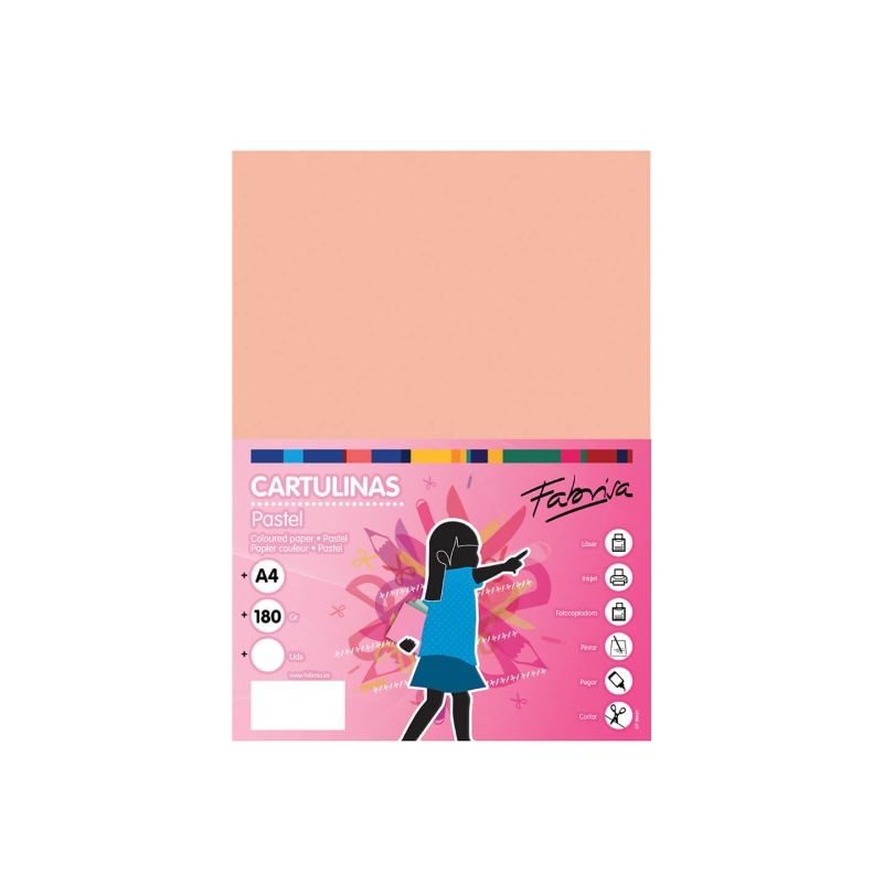 Paquet de 50 feuilles de papier cartonné Fabrisa 180 g/m² - Format A4 - Couleur saumon