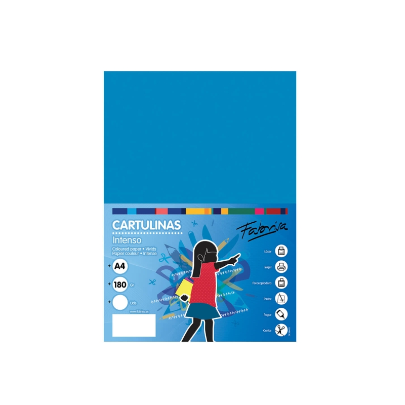 Paquet de 50 feuilles de papier cartonné Fabrisa 180 g/m² - Format A4 - Bleu moyen