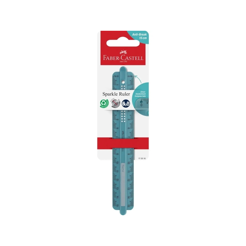 Règle droite Faber-Castell Sparkle 15 cm - Plaque signalétique - Échelles pour gauchers et droitiers - Vert océan