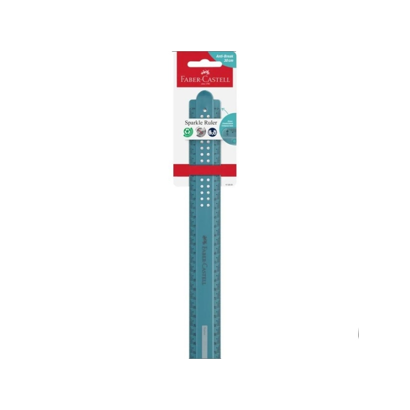 Règle droite Faber-Castell Sparkle 30 cm - Plaque signalétique - Échelles pour gauchers et droitiers - Vert océan