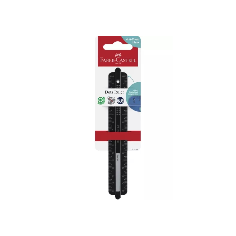 Règle droite Faber-Castell Dots 15 cm - Plaque signalétique - Graduations pour gauchers et droitiers - Noir
