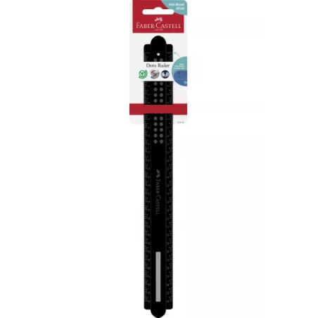 Règle droite Faber-Castell Dots 30 cm - Plaque signalétique - Graduations pour gauchers et droitiers - Noir
