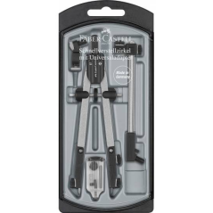 Compas à réglage rapide Faber-Castell avec rallonge - Articulations sur les deux bras - Accessoires de remplacement - Adaptateur