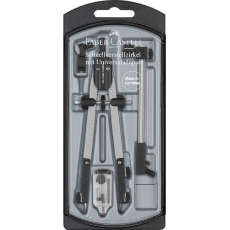 Compas à réglage rapide Faber-Castell avec rallonge - Articulations sur les deux bras - Accessoires de remplacement - Adaptateur