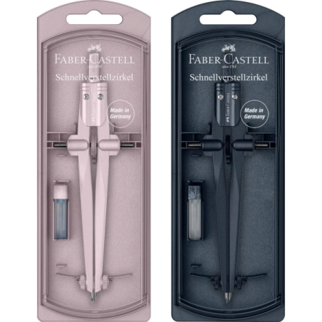 Compas d'école à réglage rapide Faber-Castell Stream 2025 - Circonférences jusqu'à Ø 340 mm - Bouteille de plomb incluse - Coule