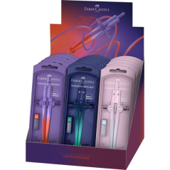 Présentoir Faber-Castell Stream 2026 Flow Edition avec 15 compas scolaires à réglage rapide (circonférence jusqu'à Ø 340 mm), po