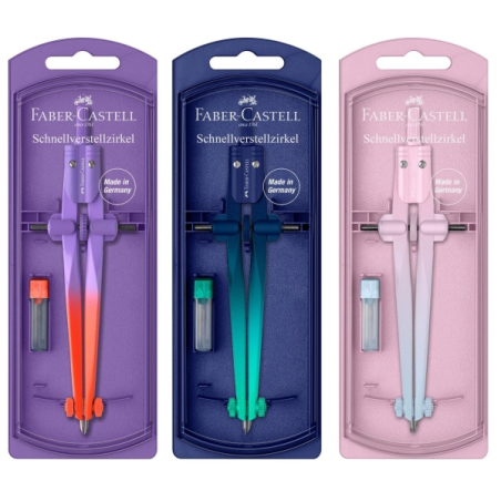 Présentoir Faber-Castell Stream 2026 Flow Edition avec 15 compas scolaires à réglage rapide (circonférence jusqu'à Ø 340 mm), po