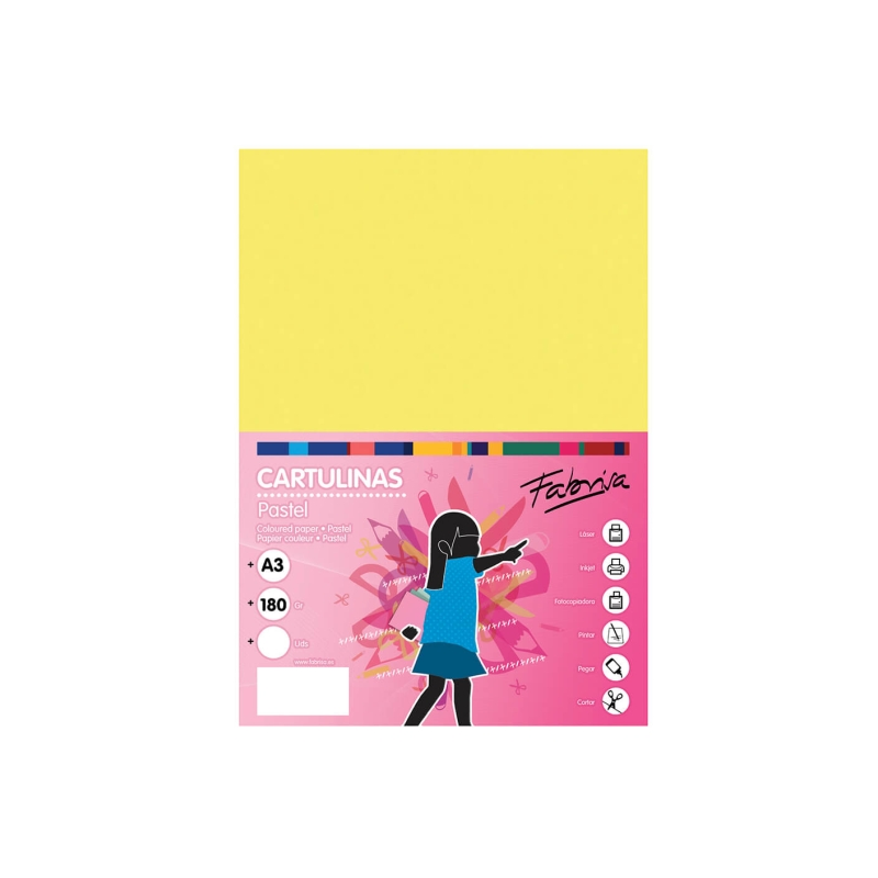 Lot de 25 feuilles de papier cartonné Fabrisa 180 g/m² - Format A3 - Jaune
