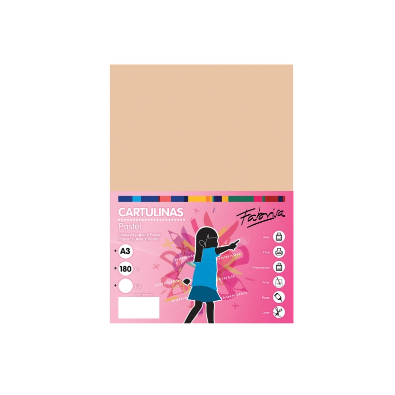 Lot de 25 feuilles de papier cartonné Fabrisa 180 g/m² - Format A3 - Couleur vanille