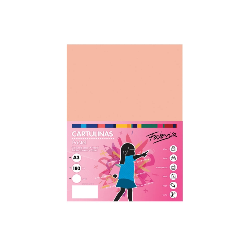Paquet de 25 feuilles de papier cartonné Fabrisa 180 g/m² - Format A3 - Couleur saumon