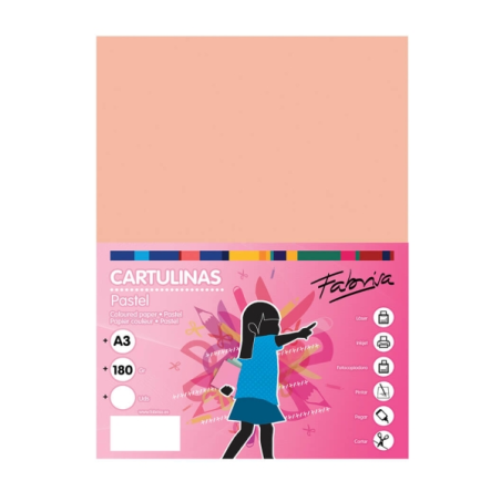 Paquet de 25 feuilles de papier cartonné Fabrisa 180 g/m² - Format A3 - Couleur saumon