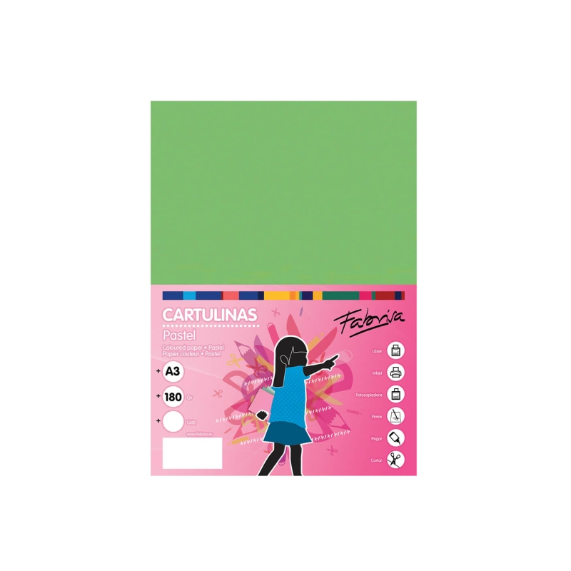 Lot de 25 feuilles de papier cartonné Fabrisa 180 g/m² - Format A3 - Vert