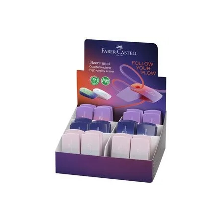 Présentoir Faber-Castell Sleeve Mini Flow avec 24 gommes sous étui - Sans PVC - Couleurs assorties