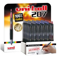 Présentoir Uni-ball UMN-207 avec 36 stylos - Pointe bille 0,7 mm - Grip en caoutchouc anti-fatigue - Encre pigmentée résistante