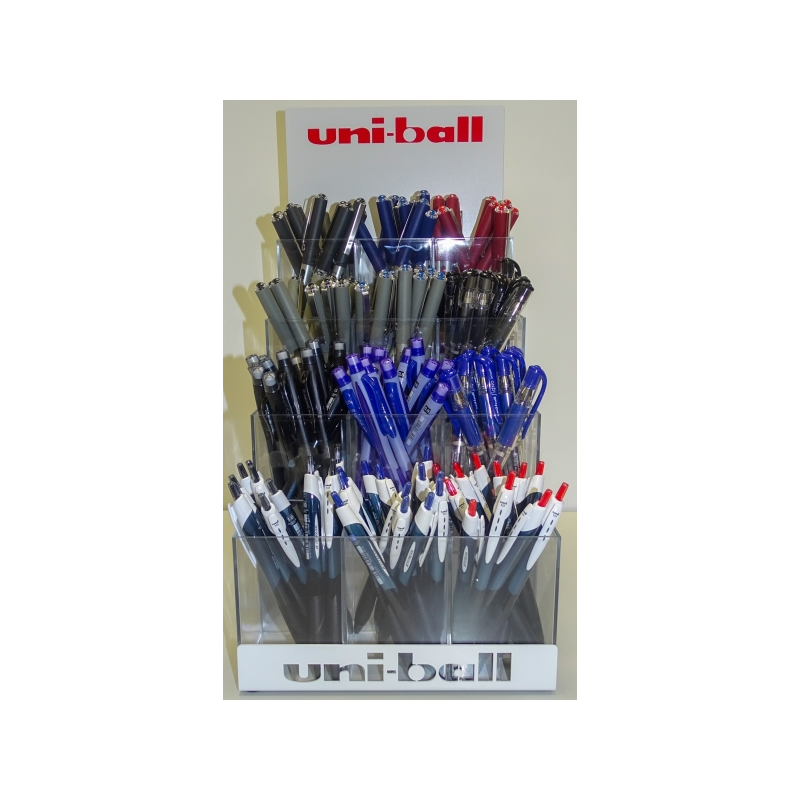 LOT de 144 Présentoir Uni-ball de 144 articles d'écriture assortis - Gammes variées - Couleurs assorties