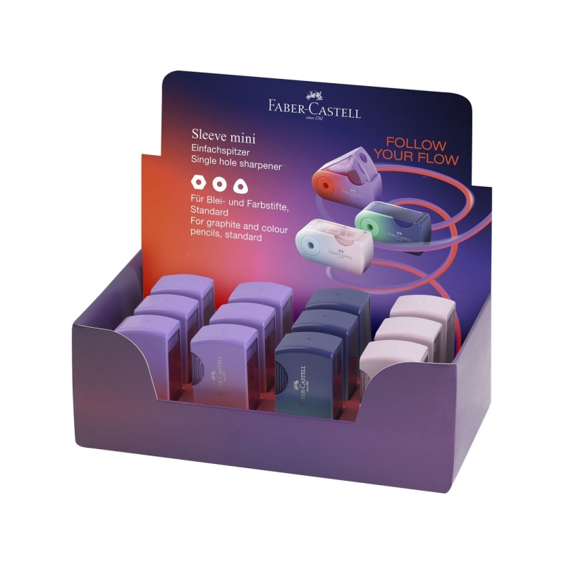 Présentoir Faber-Castell Sleeve Mini Flow Edition avec 12 taille-crayons à un trou - Pour crayons de taille standard - Design dé