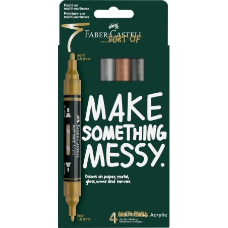 Coffret Faber-Castell Multimark à effet miroir, comprenant 4 marqueurs acryliques à double pointe (1 mm et 3 mm), encre acryliqu