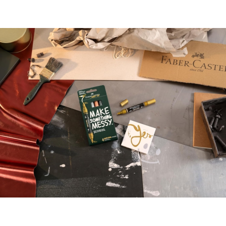 Coffret Faber-Castell Multimark à effet miroir, comprenant 4 marqueurs acryliques à double pointe (1 mm et 3 mm), encre acryliqu