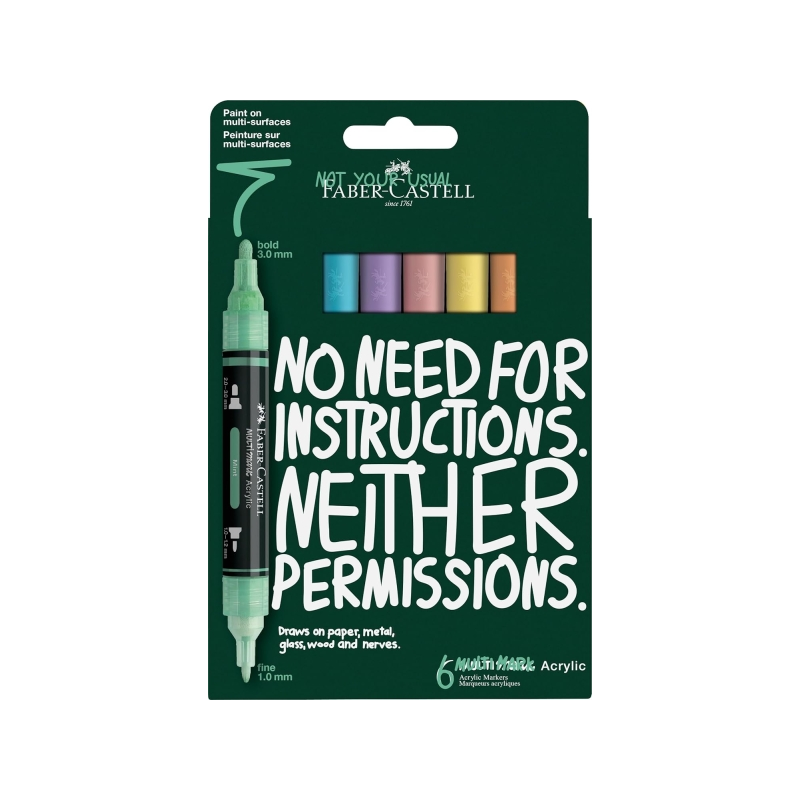 Coffret Faber-Castell Multimark de 6 marqueurs acryliques à double pointe (pointes rondes de 1 mm et 3 mm), encre acrylique à ba