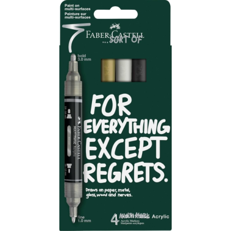Coffret Faber-Castell Multimark à effet miroir, comprenant 4 marqueurs acryliques à double pointe (1 mm et 3 mm), encre acryliqu