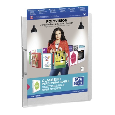 ✅ LOT de 12 Classeur à anneaux A4 Oxford Polyvision - Couverture plastique personnalisable - Dos 30 mm - 2 anne en stock