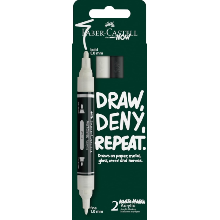 Coffret Faber-Castell Multimark avec 2 marqueurs acryliques à double pointe (1 mm et 3 mm, pointes rondes), encre acrylique à ba