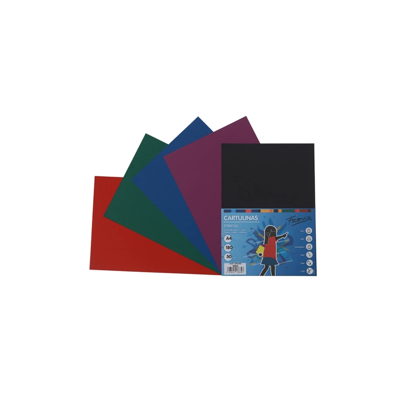 Paquet de 50 feuilles de papier cartonné Fabrisa 180 g/m² - Format A4 - Couleurs foncées assorties