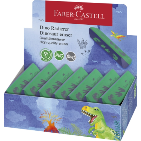 LOT de 15 Gomme Faber-Castell Dinosaure sans PVC - Forme triangulaire ergonomique - Sans résidus - Effacement propre et facile