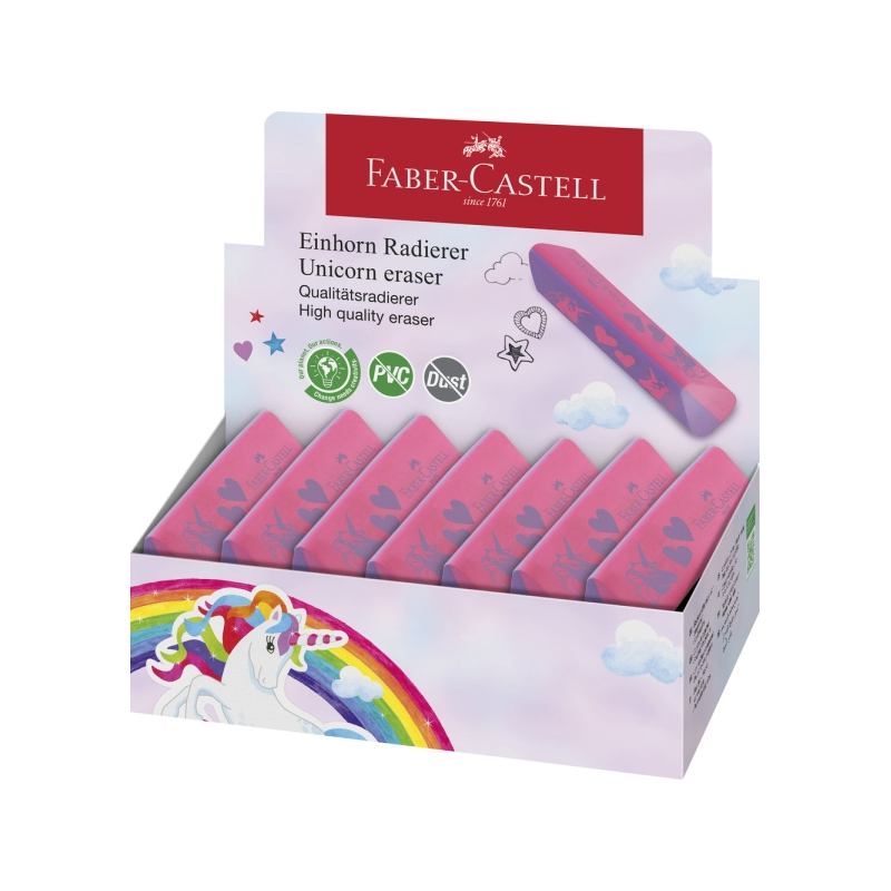 LOT de 15 Gomme sans PVC Faber-Castell Unicorn - Forme triangulaire ergonomique - Sans résidus - Effacement propre et facile