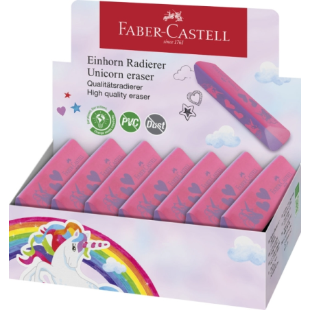LOT de 15 Gomme sans PVC Faber-Castell Unicorn - Forme triangulaire ergonomique - Sans résidus - Effacement propre et facile