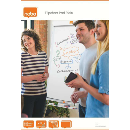 Nobo Smooth Pad for Easel Blackboard - Format 650 × 955 mm - 20 feuilles - Papier Tmp 60 g/m² - Couleur blanche