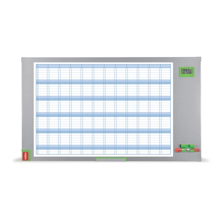 Tableau blanc magnétique annuel Nobo Performance Plus 725 x 50 x 1 178 mm - Affichage avec date et heure - Comprend un marqueur