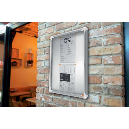 Nobo Vitrine pour 4 feuilles A4 avec surface blanche magnétique - 532x692x37mm - Porte en verre de sécurité - Cadre en aluminium