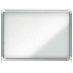 Nobo Vitrine Intérieure pour 8 Feuilles A4 avec Surface Magnétique et Porte Coulissante - 689x972x54mm - Surface Blanc Métalliqu