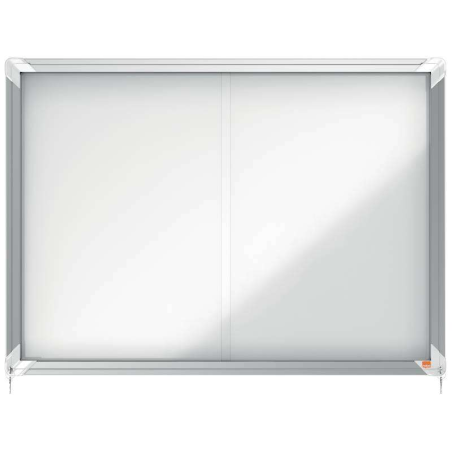 Nobo Vitrine Intérieure pour 8 Feuilles A4 avec Surface Magnétique et Porte Coulissante - 689x972x54mm - Surface Blanc Métalliqu