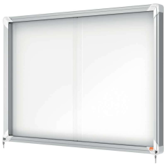 Nobo Vitrine Intérieure pour 8 Feuilles A4 avec Surface Magnétique et Porte Coulissante - 689x972x54mm - Surface Blanc Métalliqu
