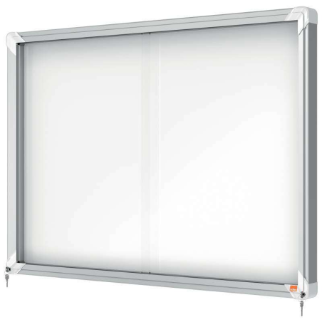 Nobo Vitrine Intérieure pour 8 Feuilles A4 avec Surface Magnétique et Porte Coulissante - 689x972x54mm - Surface Blanc Métalliqu
