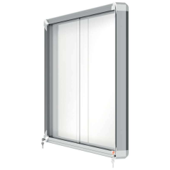 Nobo Vitrine Intérieure pour 8 Feuilles A4 avec Surface Magnétique et Porte Coulissante - 689x972x54mm - Surface Blanc Métalliqu