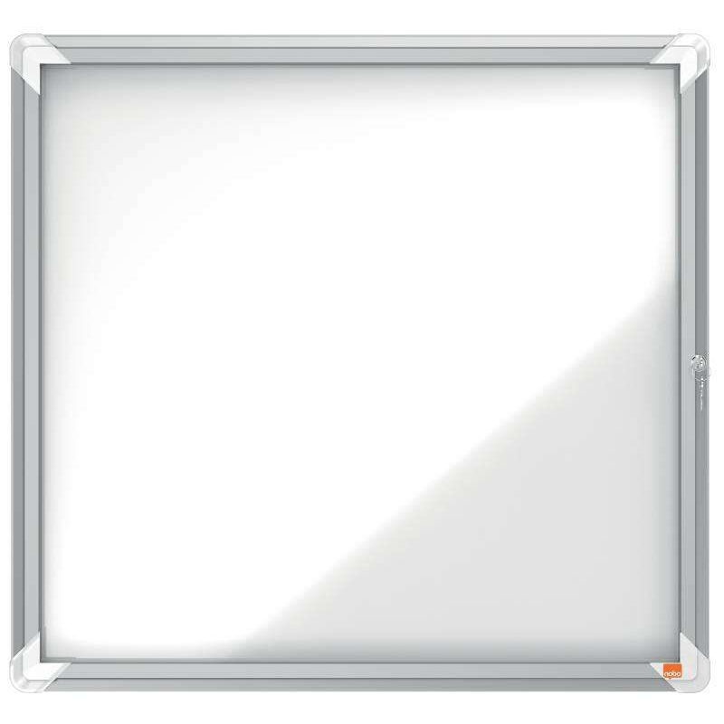 Nobo Outdoor Showcase 6 Feuilles A4 Surface Blanche Magnétique - 752x692x45mm - Serrure de Porte de Sécurité Cadre en Aluminium