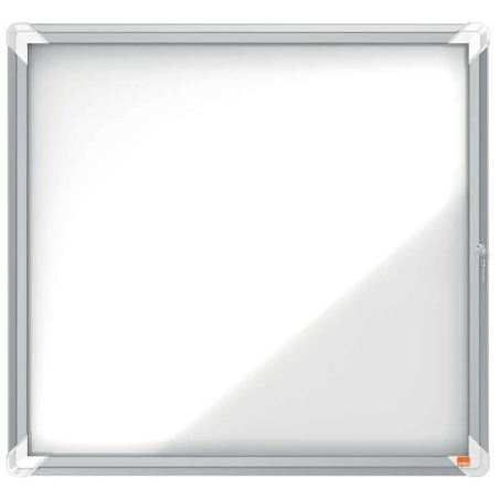 Nobo Outdoor Showcase 6 Feuilles A4 Surface Blanche Magnétique - 752x692x45mm - Serrure de Porte de Sécurité Cadre en Aluminium
