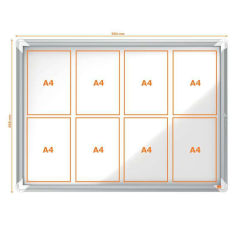 Nobo Outdoor Showcase 8 Feuilles A4 Surface Blanche Magnétique - 692x972x45mm - Serrure de Porte de Sécurité Cadre en Aluminium