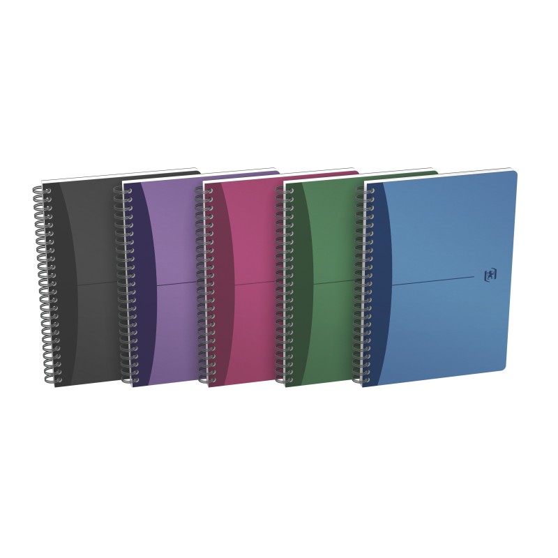 LOT de 5 Cahier à spirales Oxford Office Urban Mix A5 - Couverture plastique - 5x5 - 90 feuilles - Couleurs assorties