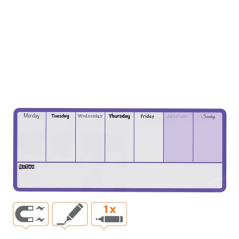 Tableau blanc hebdomadaire magnétique Nobo Mini 360 x 140 mm - Pastilles adhésives et aimants pour montage - Comprend un marqueu